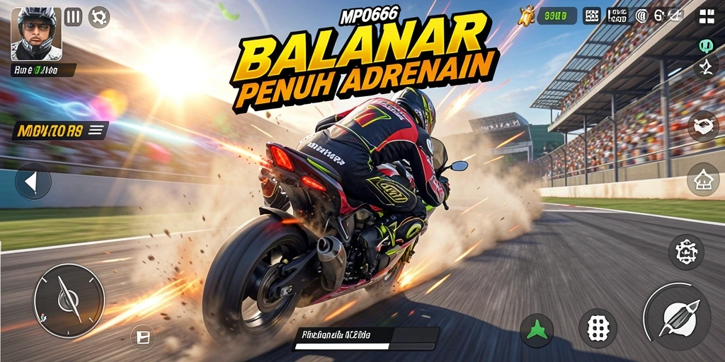 Gameplay seru di trek balapan dengan kecepatan tinggi.