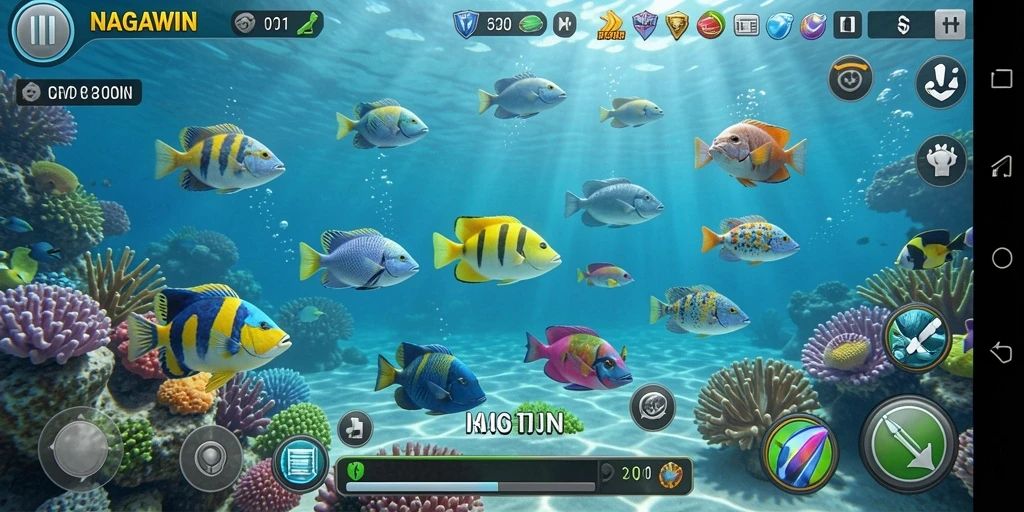 Tampilkan gameplay seru dari permainan Tembak Ikan NAGAWIN.